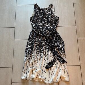 Talbots Black & White Floral Tie Midi Dress